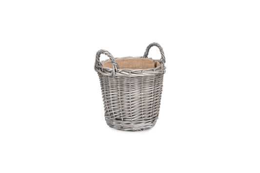 Round Lined Wicker Log Basket Small