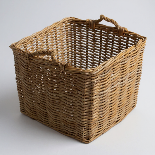 Large Square Grey Rattan Log Basket