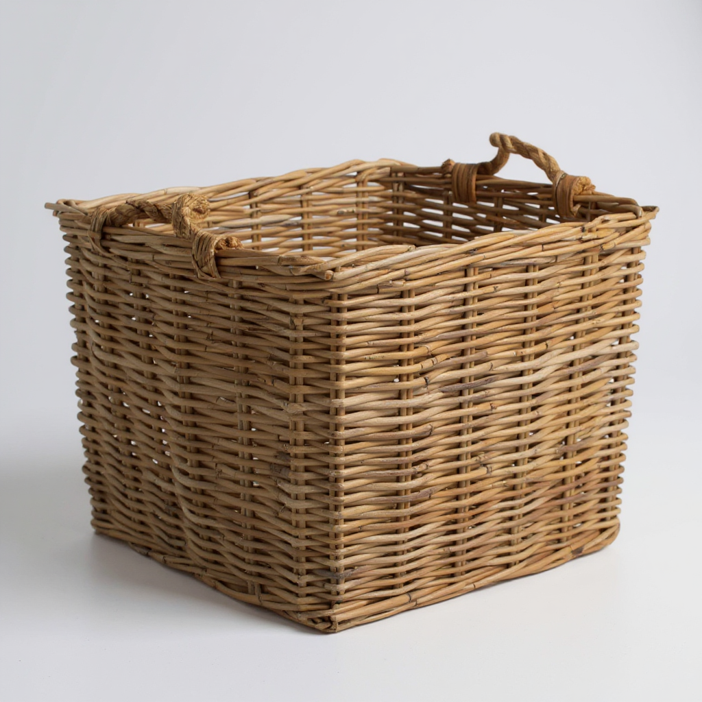 Large Square Grey Rattan Log Basket