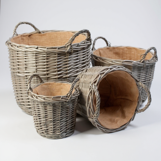 Round Lined Wicker Log Basket Set 4