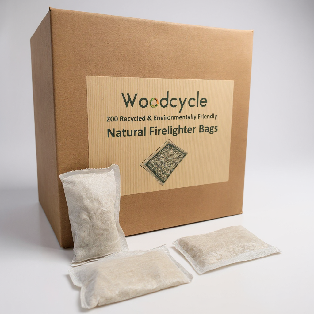 Natural Firelighter Bags - 200 Recycled Wood Firelighter Tea Bags