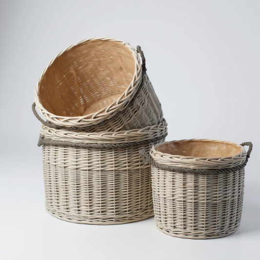 Grey Wash Round Storage Basket Set of 3