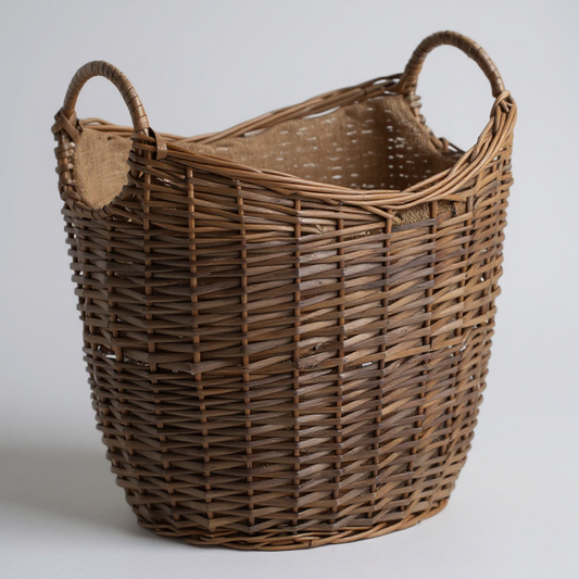 Large Scoop Neck Antique Wash Hessian Lined Basket
