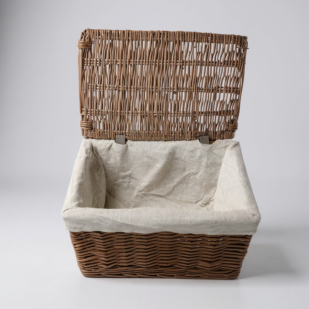 Lined wicker basket with lid
