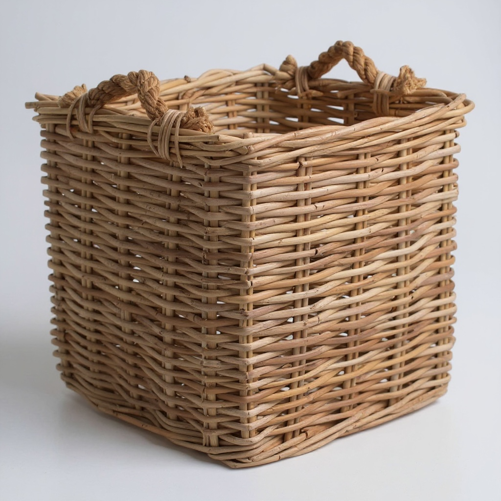 Medium Square Grey Rattan Log Basket