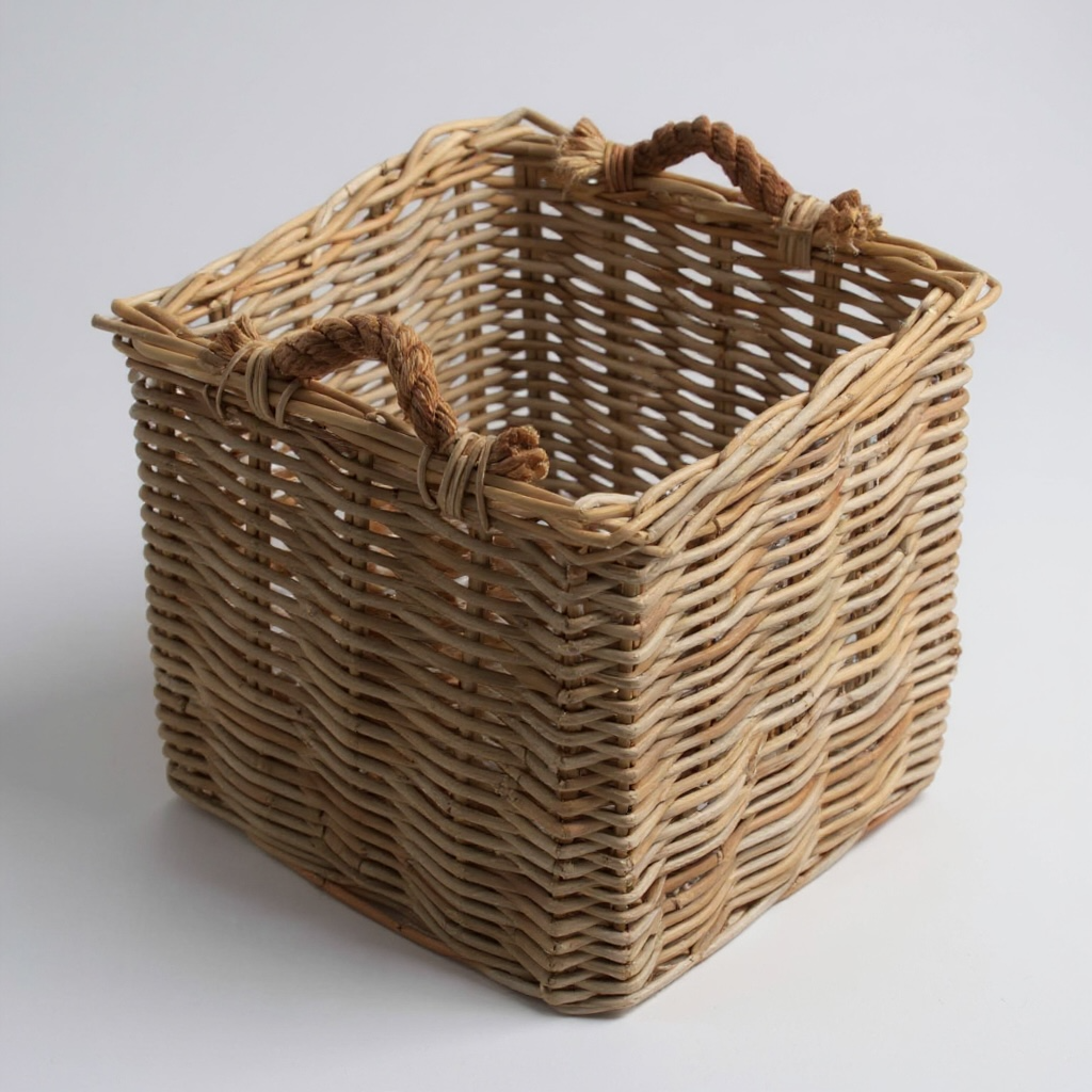 Medium Square Grey Rattan Log Basket