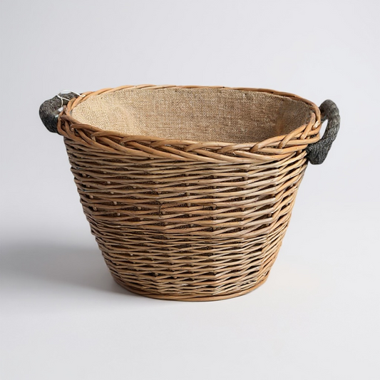 Small oval grey rope handled basket