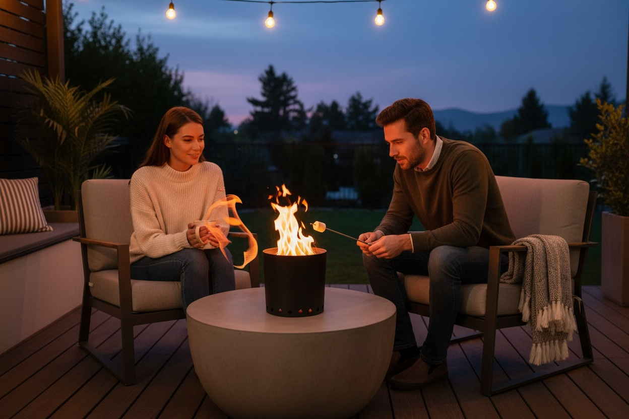 Tabletop Smokeless Fire Pit for Gardens, Camping & Outdoor Tables - Silver