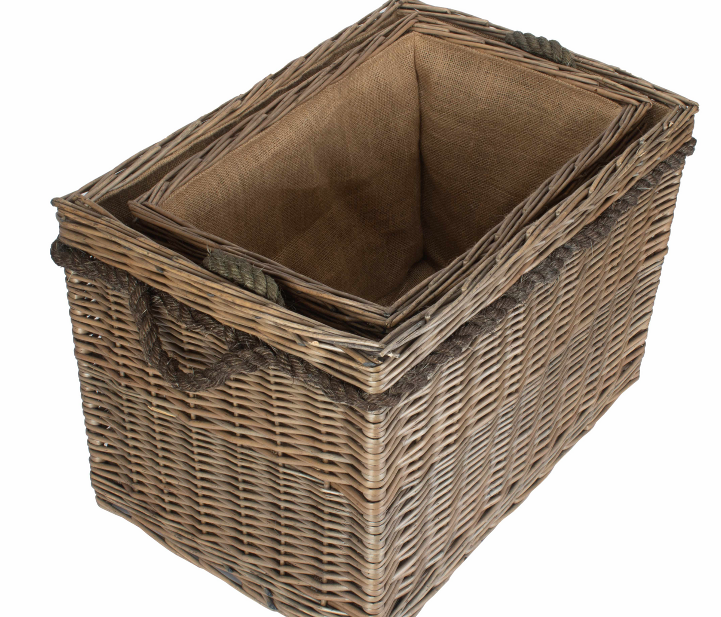 Set 2 Rectangular Rope Handled Log Baskets