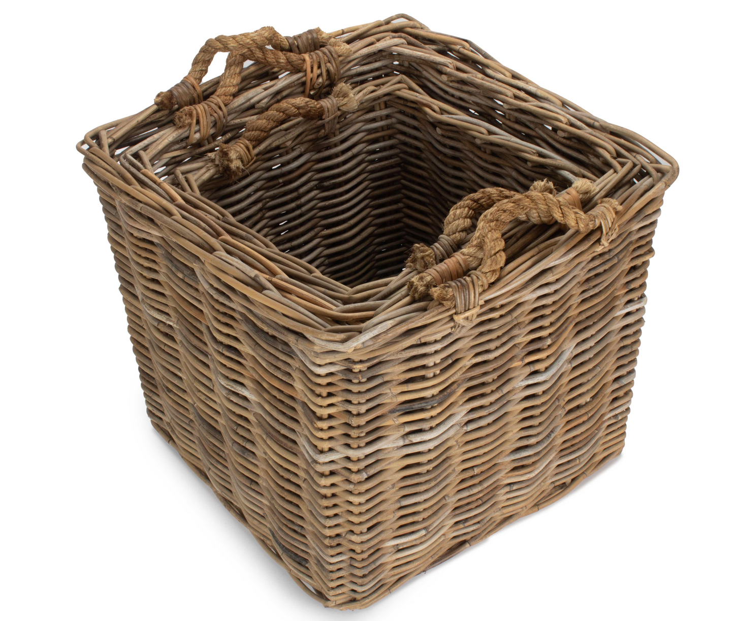 Square Grey Rattan Log Basket Set 3