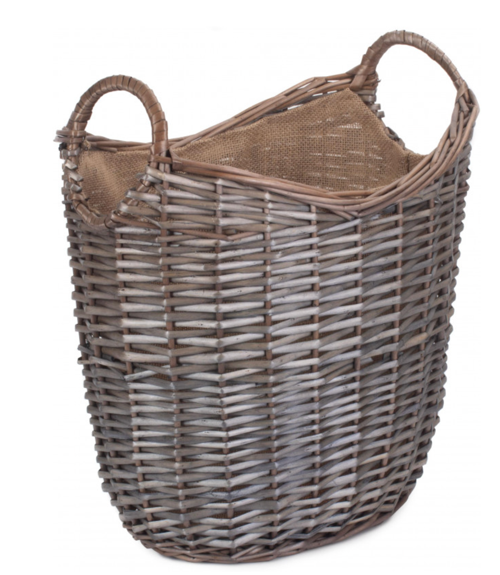 Small Scoop Neck Antique Wash Hessian Lined Basket
