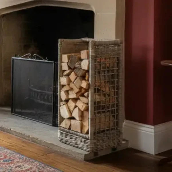 Tall Open Front Rattan Log Basket