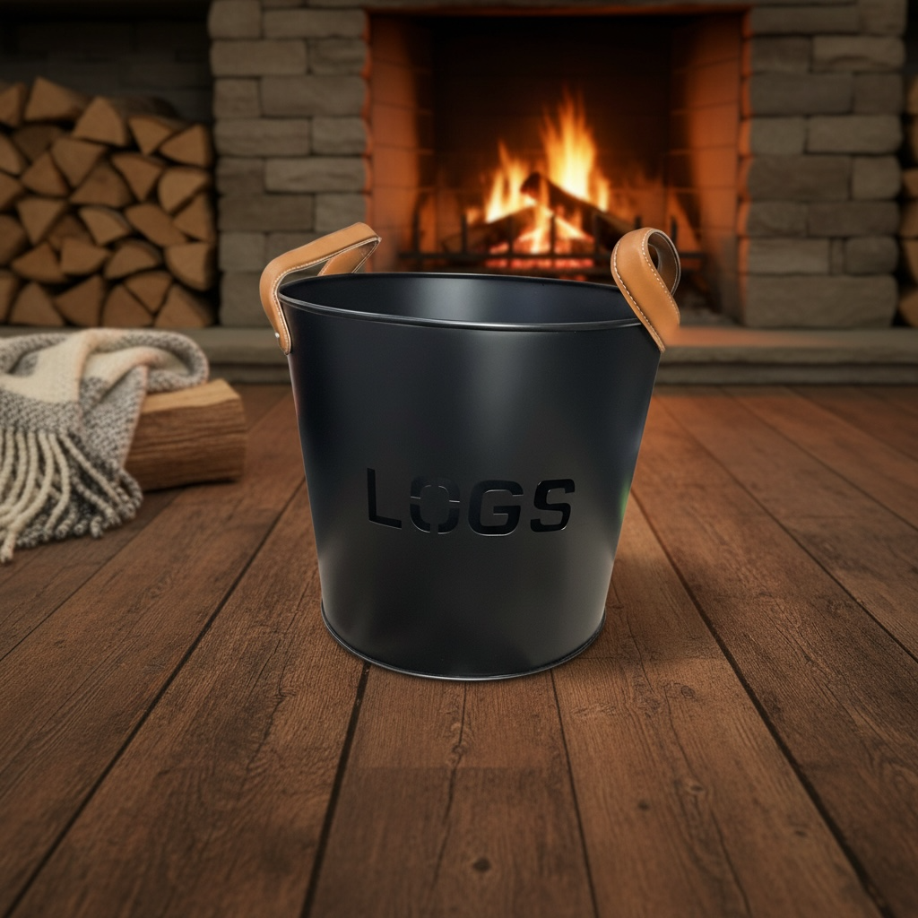 Logs - metal basket with leather handle