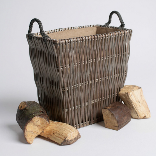 Rectangular Grey Log Basket Small