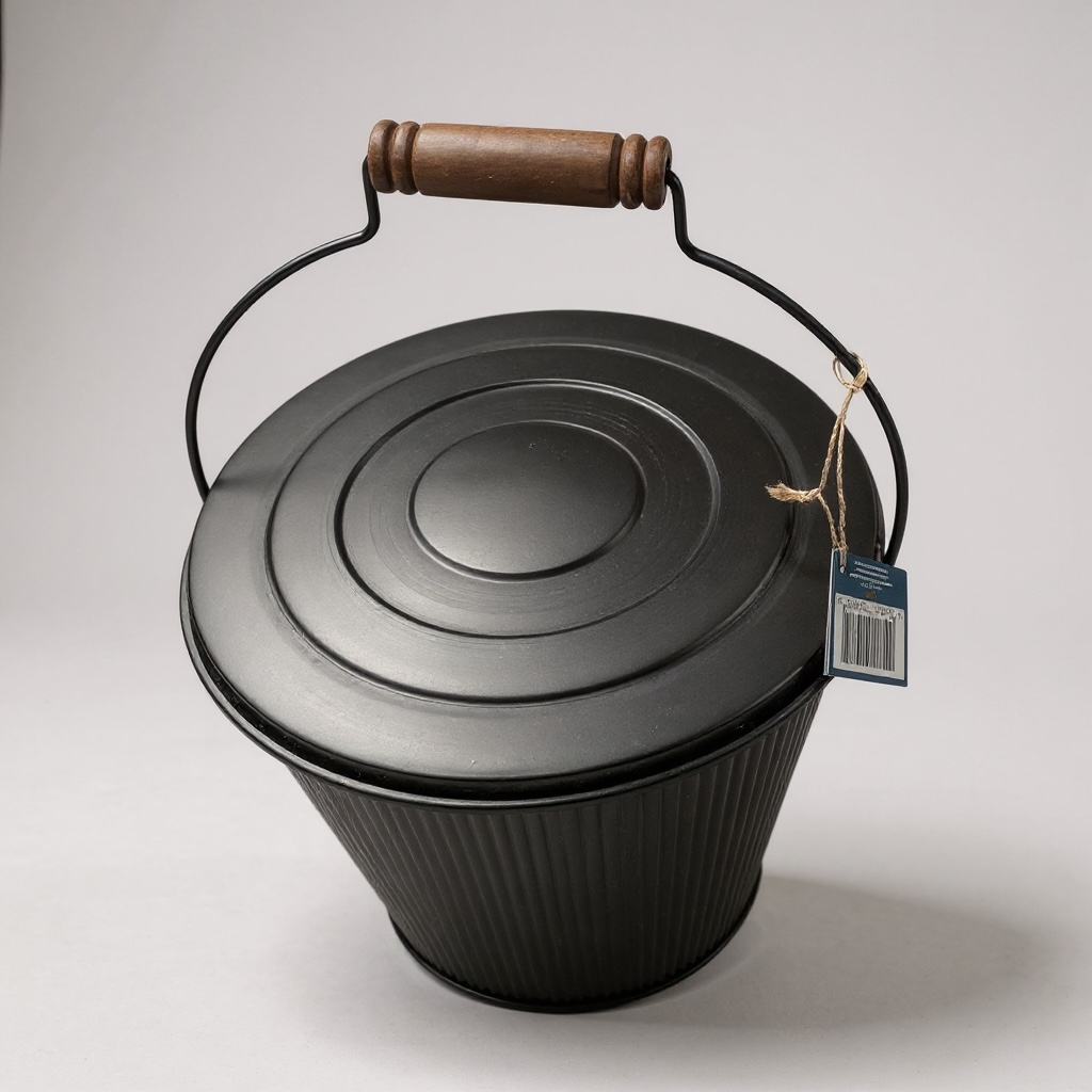 Premium Black Ash Bucket with Lid – Fireside Ash & Coal Storage – GD Logs