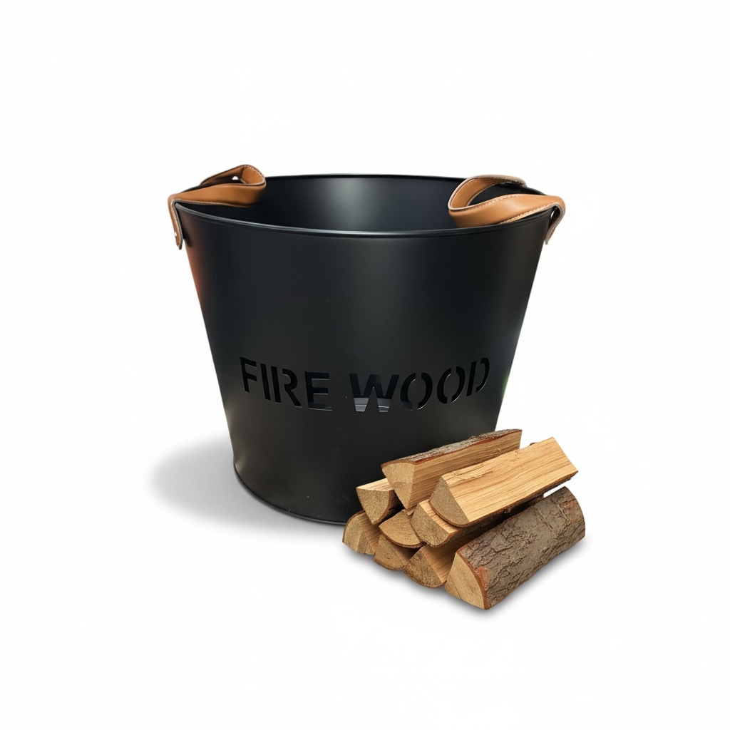Firewood basket with leather handle-XL
