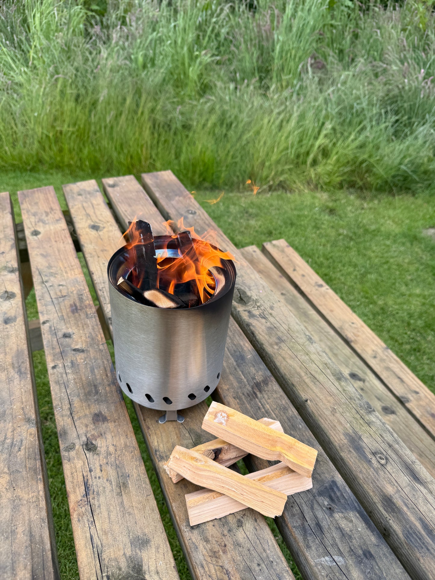 Tabletop Smokeless Fire Pit for Gardens, Camping & Outdoor Tables - Silver
