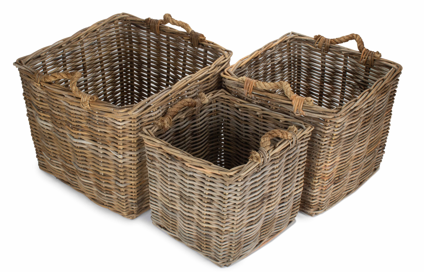 Square Grey Rattan Log Basket Set 3